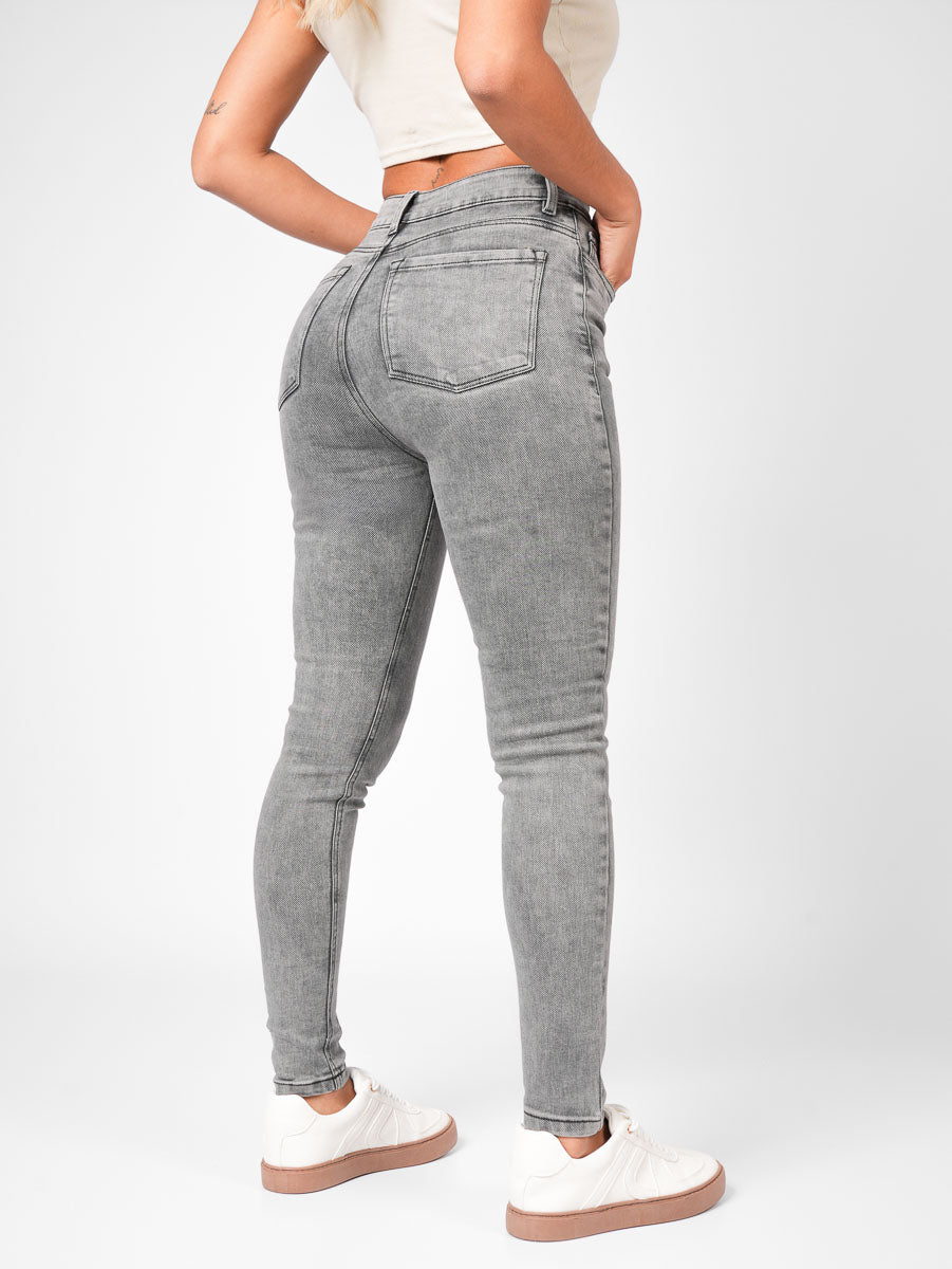 Ref: DCN877C Jean Skinny Stretch, Tiro Alto, Tono Gris Claro