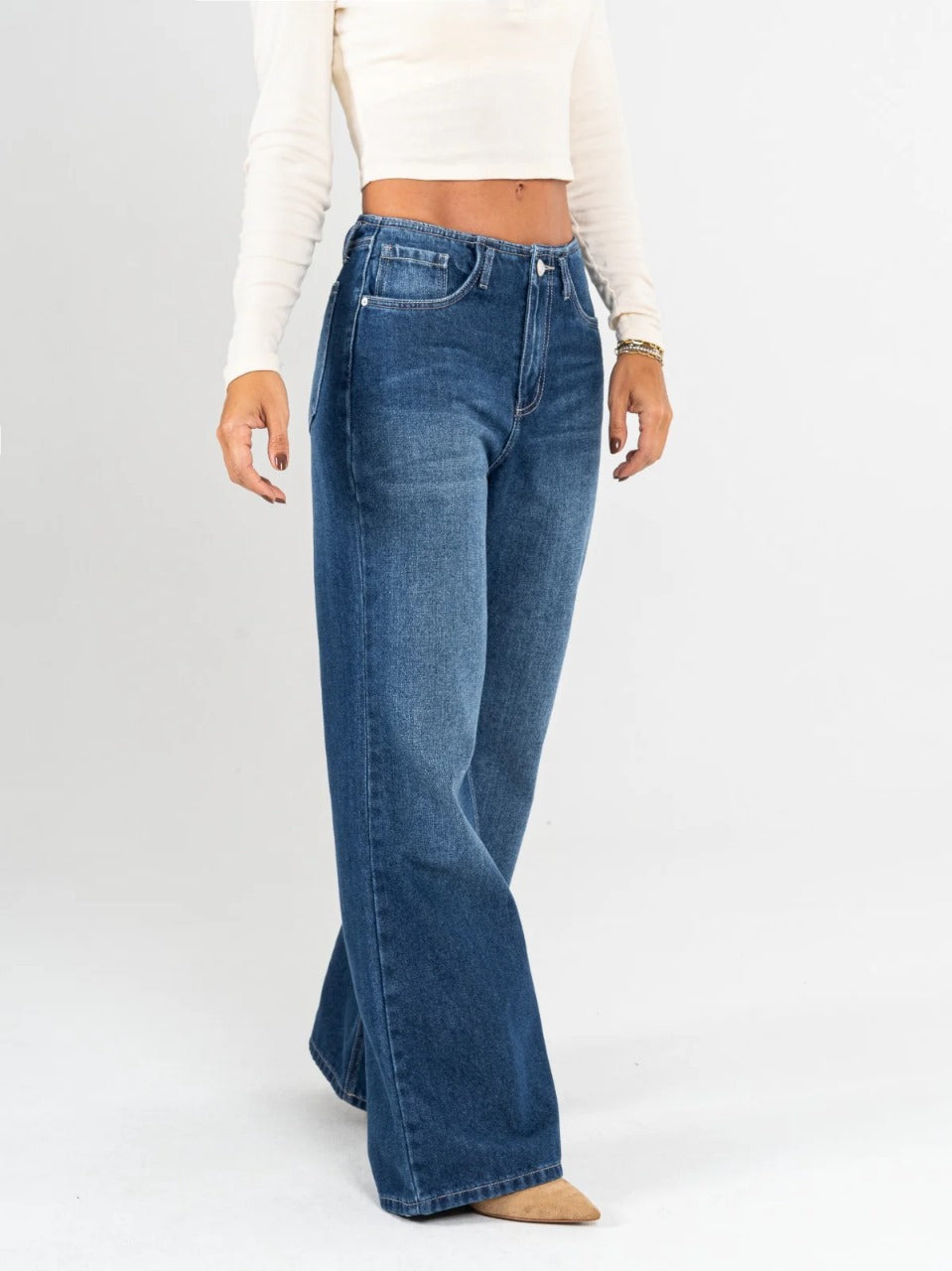 REF: DCN878 Jean Mom Flare Palazzo Pretina con detalle