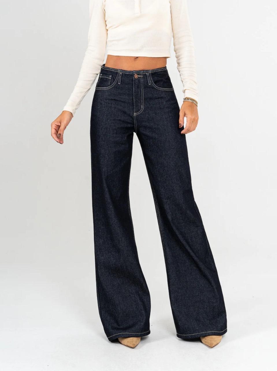 REF: DCN878 Jean Mom Flare Palazzo Pretina con detalle