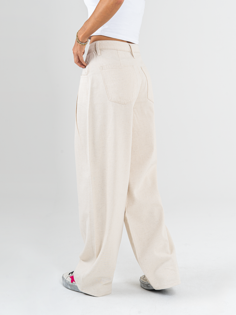 Ref: DCN1049 Pantalón palazzo, tejido tipo lino, tiro alto,tono natural