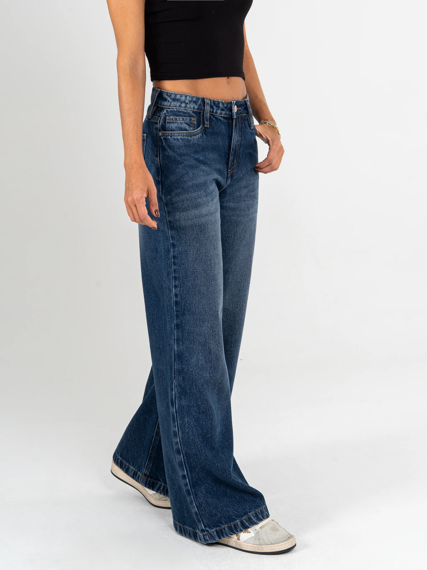 REF: DCN898 Y DCN897 Jean Mom Flare Palazzo, rígido, tiro alto