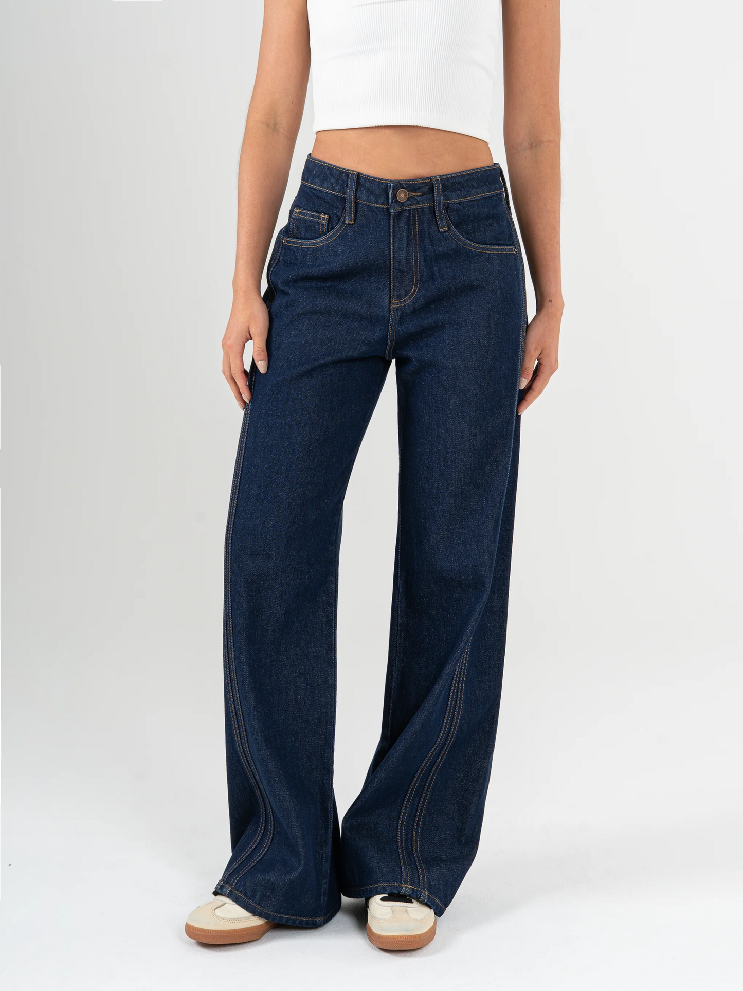 REF: DCN946 Wide Leg rígido, tiro alto, tono
