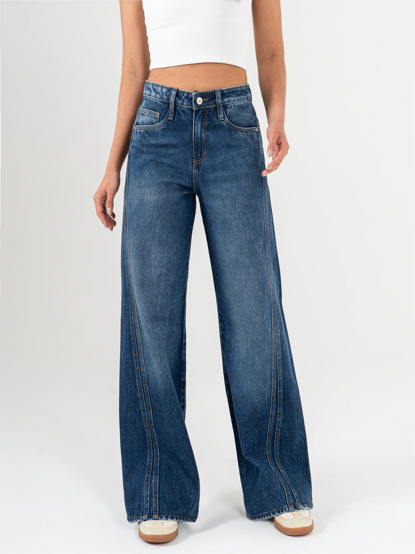 REF: DCN946 Wide Leg rígido, tiro alto, tono