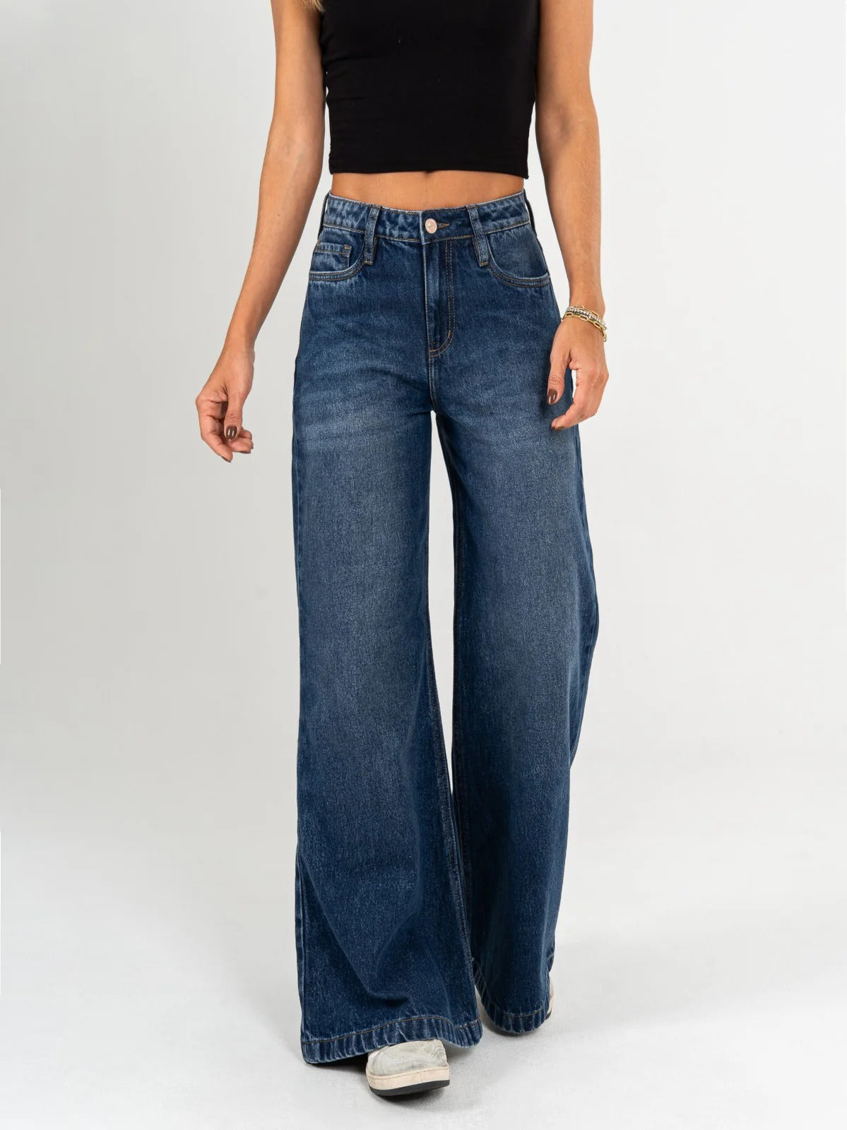 REF: DCN898 Y DCN897 Jean Mom Flare Palazzo, rígido, tiro alto