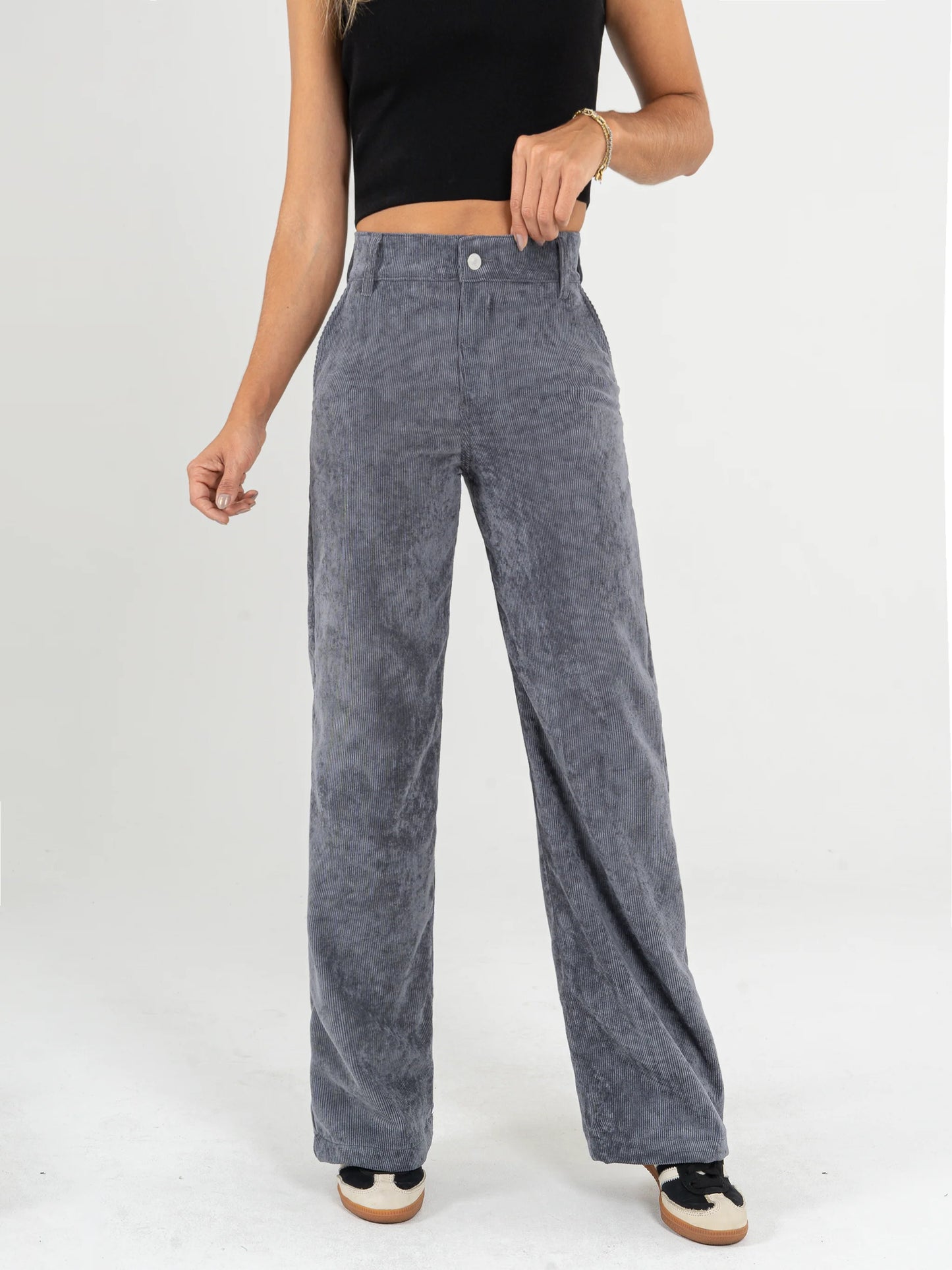 Ref: DCN861 Pantalón straight leg, stretch, en corduroy, tiro alto