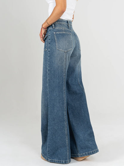 Ref: DCN857 Jean Mom flare, palazzo, rígido, tiro alto