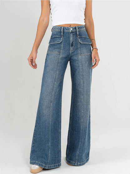 Ref: DCN857 Jean Mom flare, palazzo, rígido, tiro alto