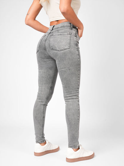 Ref: DCN877C Jean Skinny Stretch, Tiro Alto, Tono Gris Claro