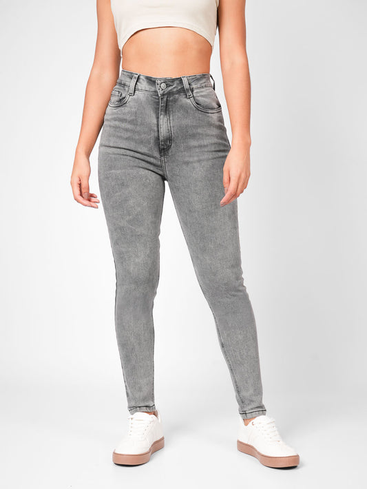 Ref: DCN877C Jean Skinny Stretch, Tiro Alto, Tono Gris Claro