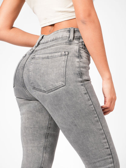 Ref: DCN877C Jean Skinny Stretch, Tiro Alto, Tono Gris Claro