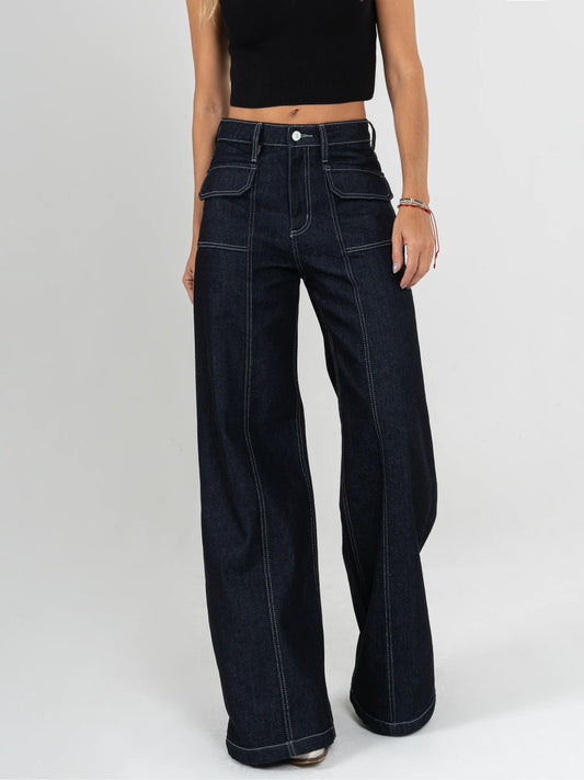 Ref: DCN857 Jean Mom flare, palazzo, rígido, tiro alto