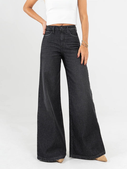 Ref: DCN858 Jean Mom flare, palazzo, rígido, tiro alto