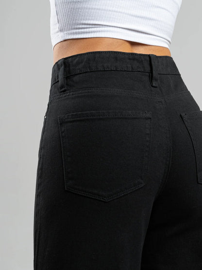 REF: DCN847 Y DCN862 Jean Mom Flare Palazzo, rígido, tiro alto