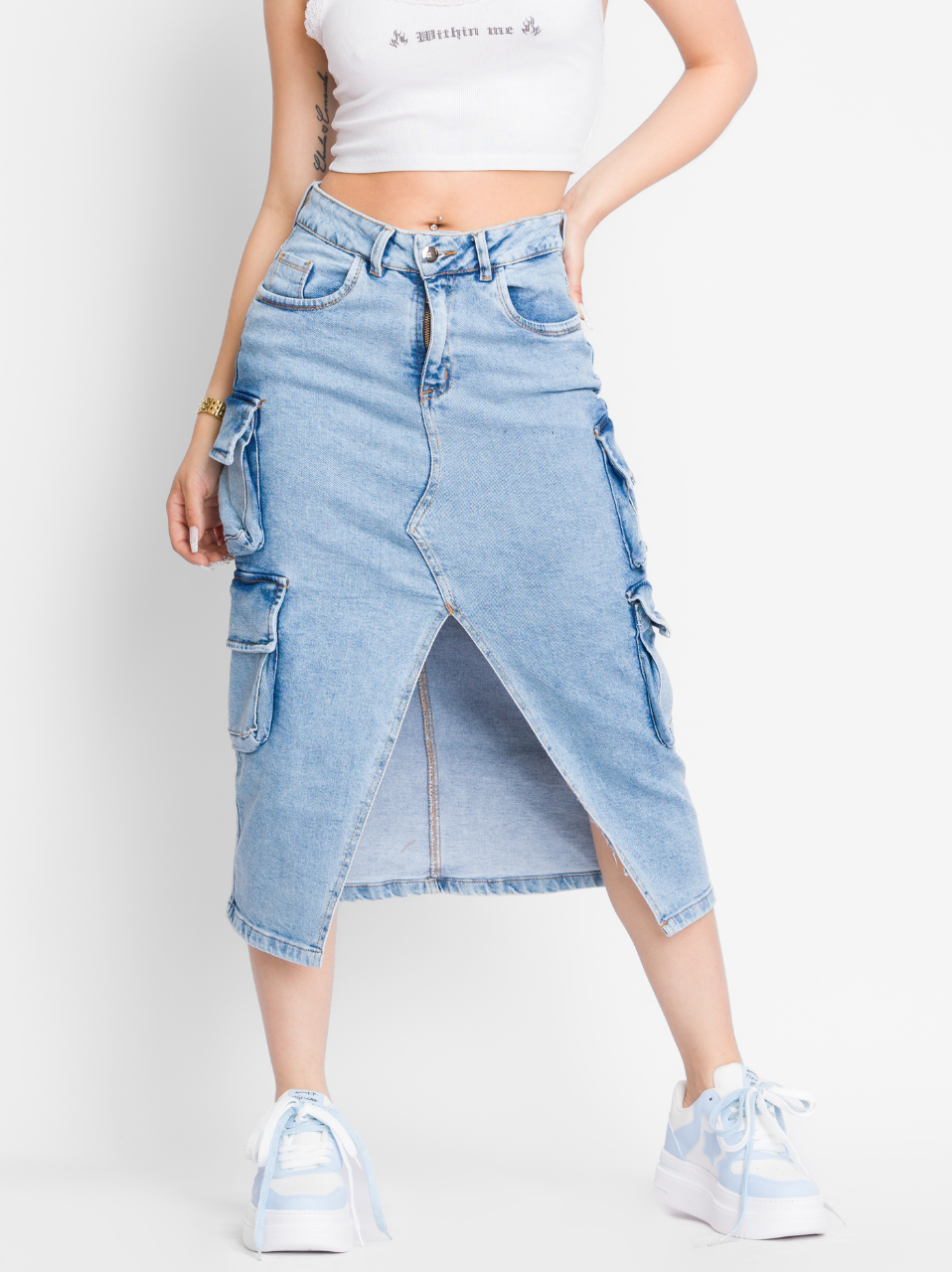 REF: DCN759 Falda en Denim , Rigida , CARGO