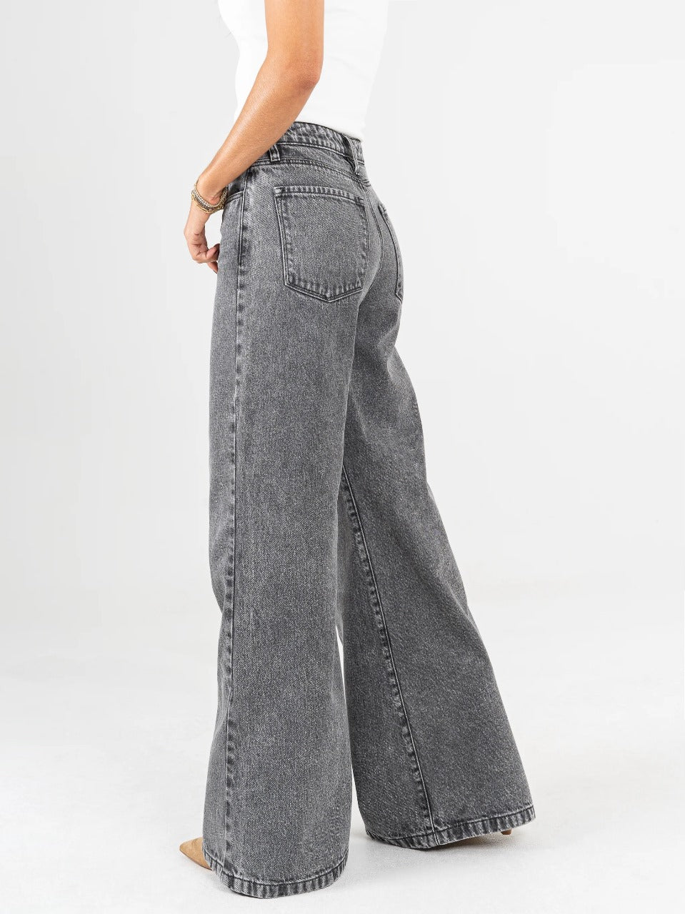 Ref: DCN858 Jean Mom flare, palazzo, rígido, tiro alto