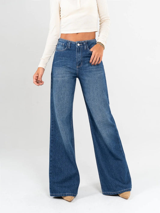 REF: DCN878 Jean Mom Flare Palazzo Pretina con detalle