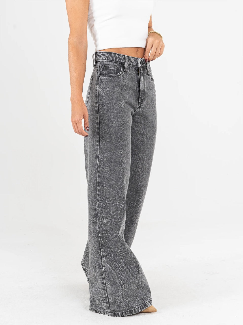 Ref: DCN858 Jean Mom flare, palazzo, rígido, tiro alto