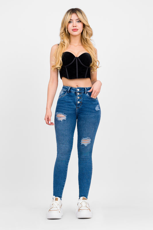 Ref: DCN766C Jean Skinny Stretch, Tiro Alto, Tono Claro