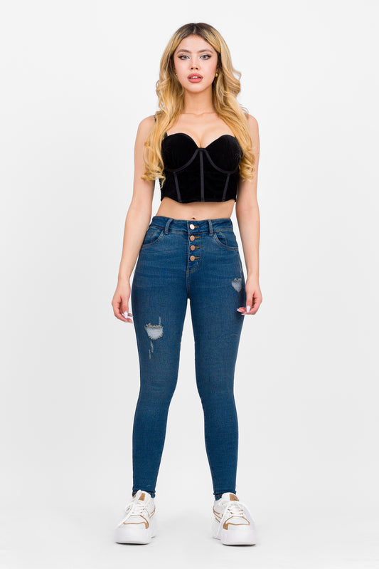Ref: DCN766M Jean Skinny Stretch, Tiro Alto, Tono Medio