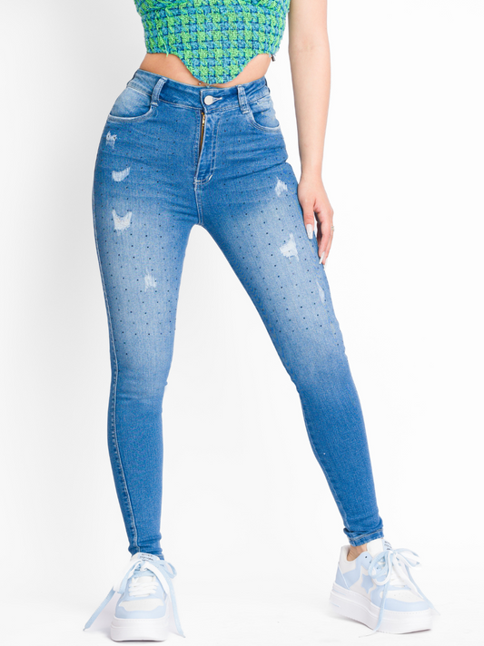 Ref: DCN739C Jean Skinny stretch, tiro alto.tono AZUL MEDIO.