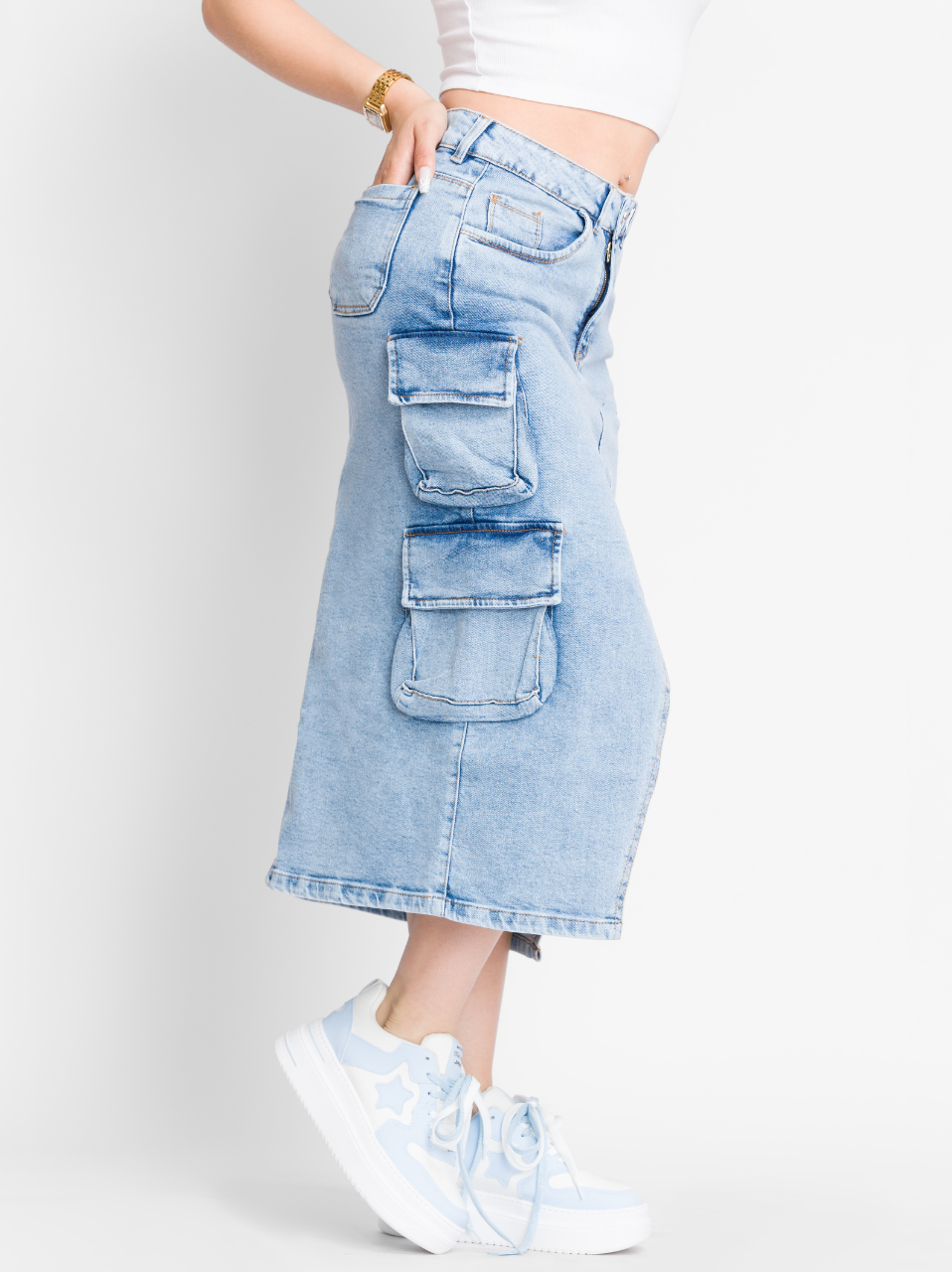 REF: DCN759 Falda en Denim , Rigida , CARGO