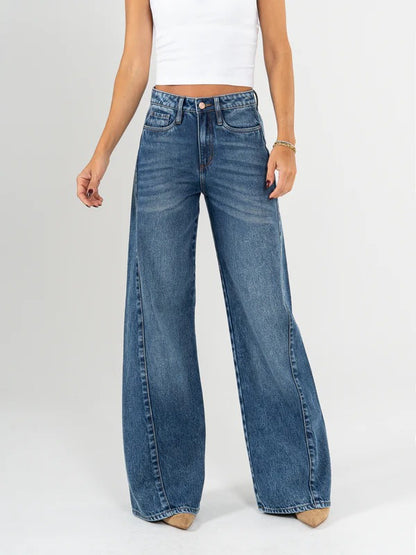 Ref: DCN915 Jean wide leg, tiro alto, con cortes, rígido