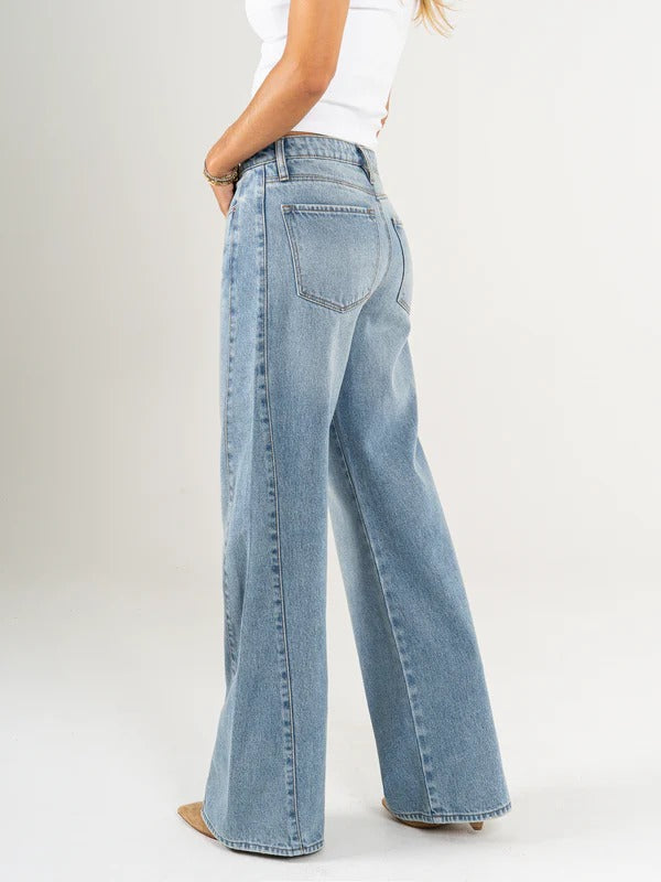 Ref: DCN915 Jean wide leg, tiro alto, con cortes, rígido