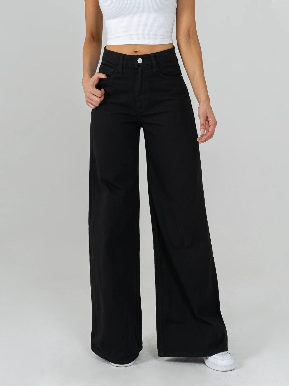 REF: DCN847 Y DCN862 Jean Mom Flare Palazzo, rígido, tiro alto