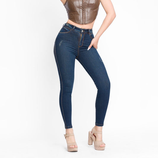 Ref: DCN761 Jean Skinny stretch, tiro alto.tono OSCURO