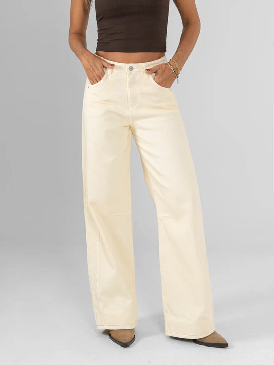 REF: DCN1100 Jean Mom Flare Palazzo Pastel Edition - COLOR: Amarillo Vainilla