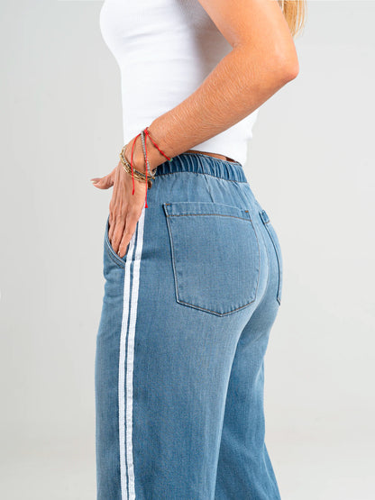 Ref: DCN854 Pantalón straight leg denim liviano, rígido, tiro alto, tono azul,Athleisure