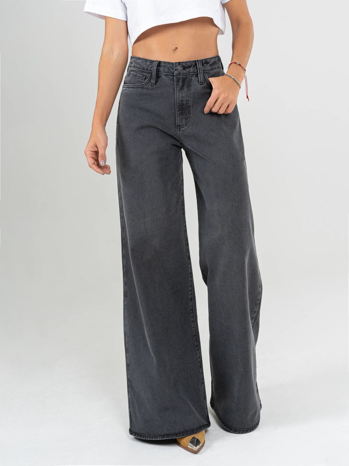 REF: DCN847 Y DCN862 Jean Mom Flare Palazzo, rígido, tiro alto