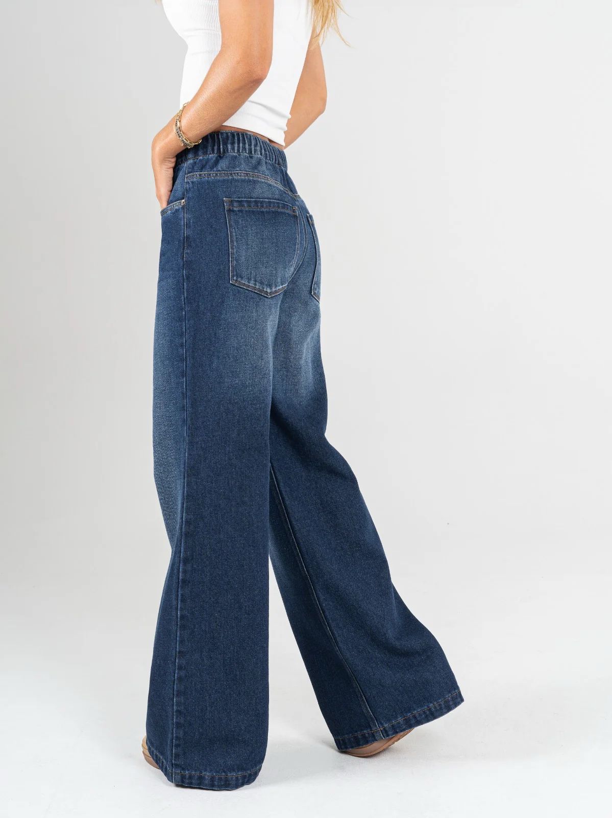 Ref: DCN859 Jean Mom flare, palazzo, rígido, tiro alto