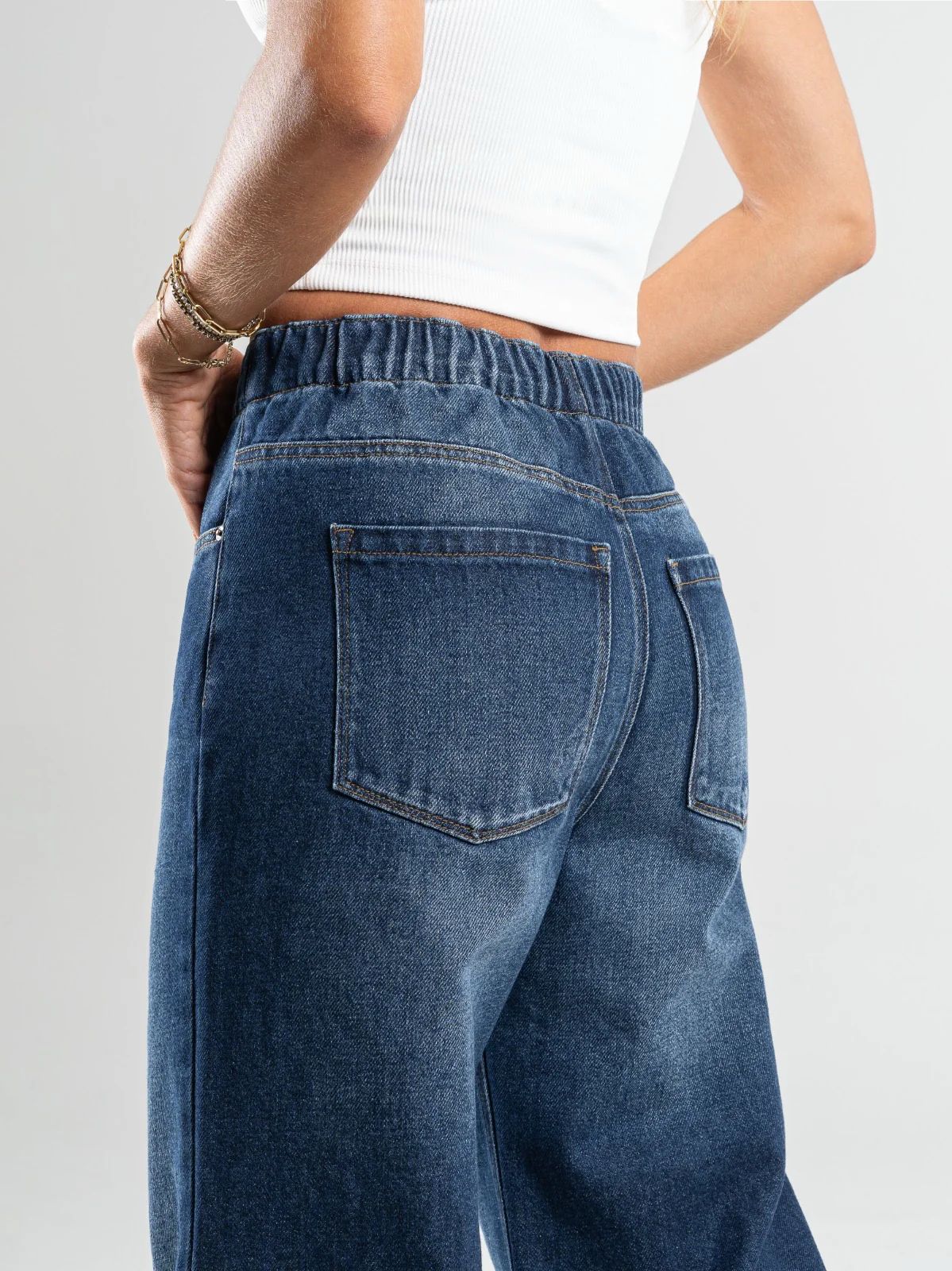 Ref: DCN859 Jean Mom flare, palazzo, rígido, tiro alto