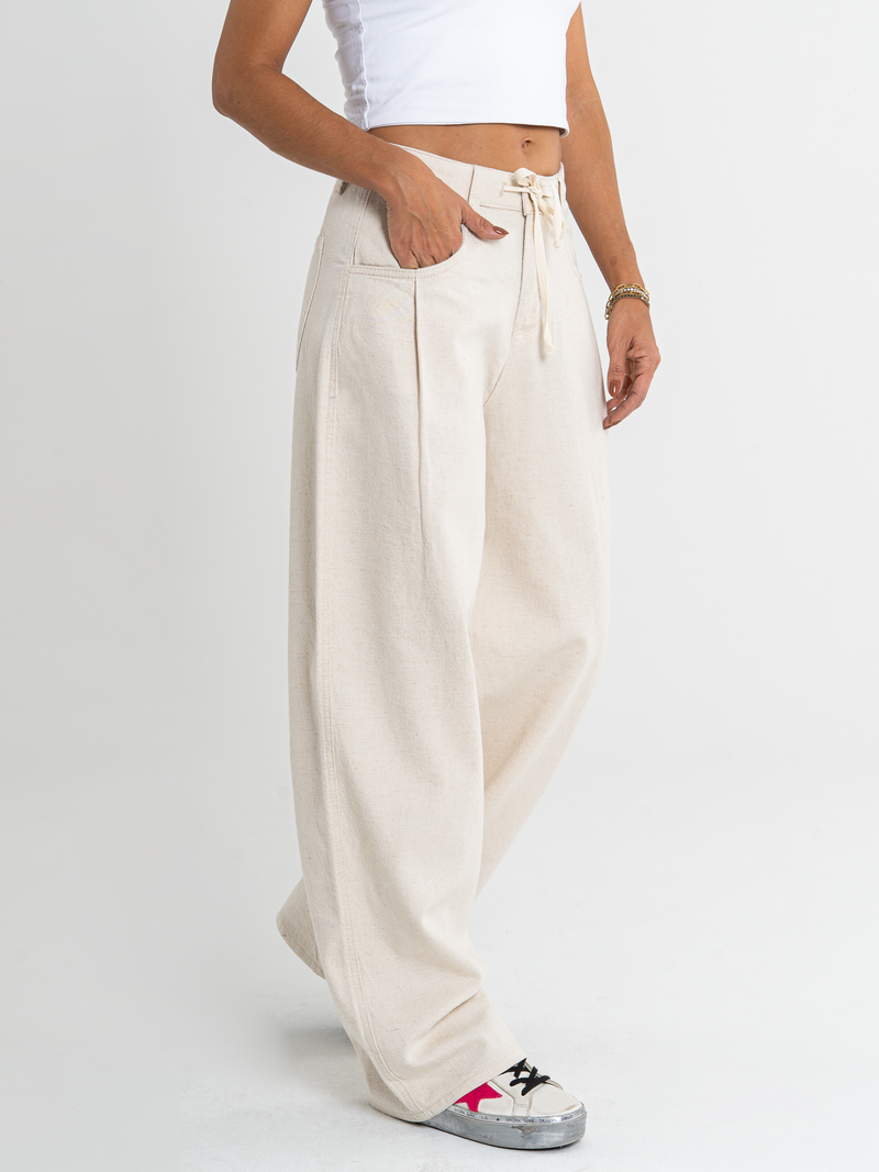 Ref: DCN1049 Pantalón palazzo, tejido tipo lino, tiro alto,tono natural