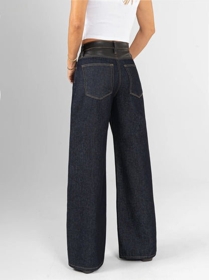 REF: DCN1058 Y DCN1077 Jean Wide Leg, Pretina en cuero