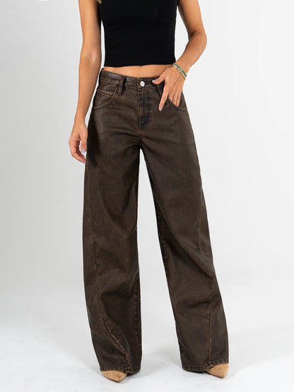 Ref: DCN1092 pantalón wide leg tipo cuero cafe