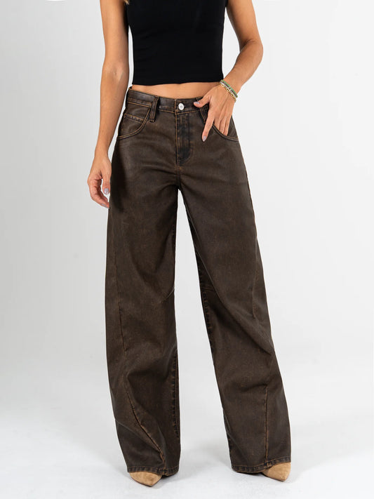 Ref: DCN1092 pantalón wide leg tipo cuero cafe
