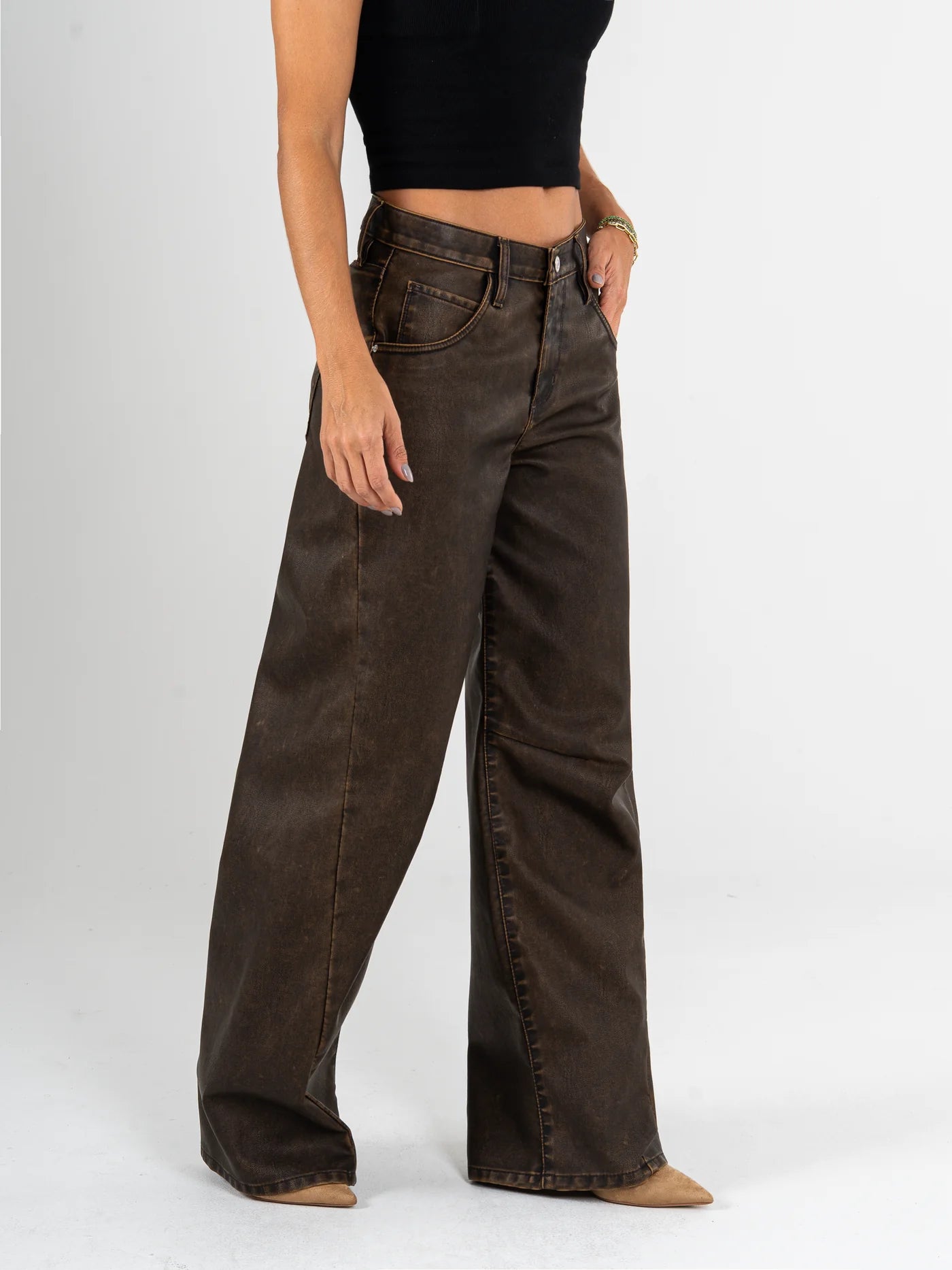 Ref: DCN1092 pantalón wide leg tipo cuero cafe