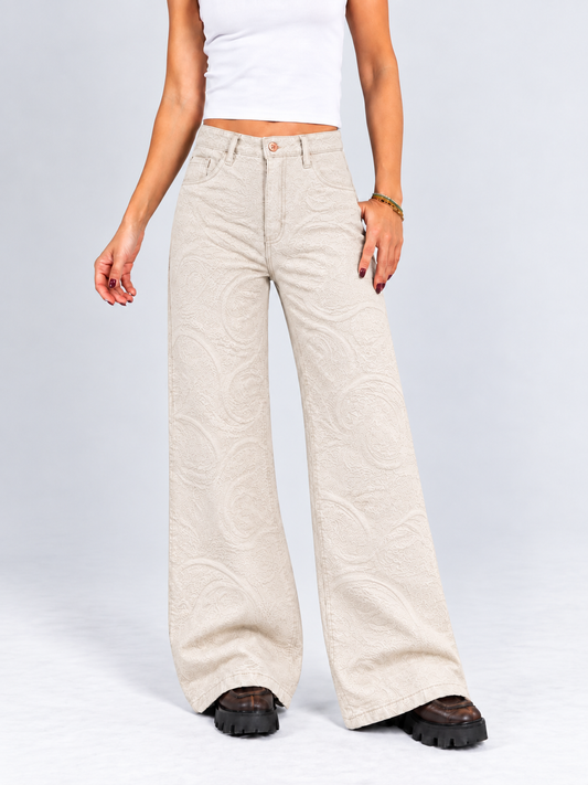 Ref: DCN1083 Pantalón palazzo, tejido tipo lino, tiro alto,tono natural