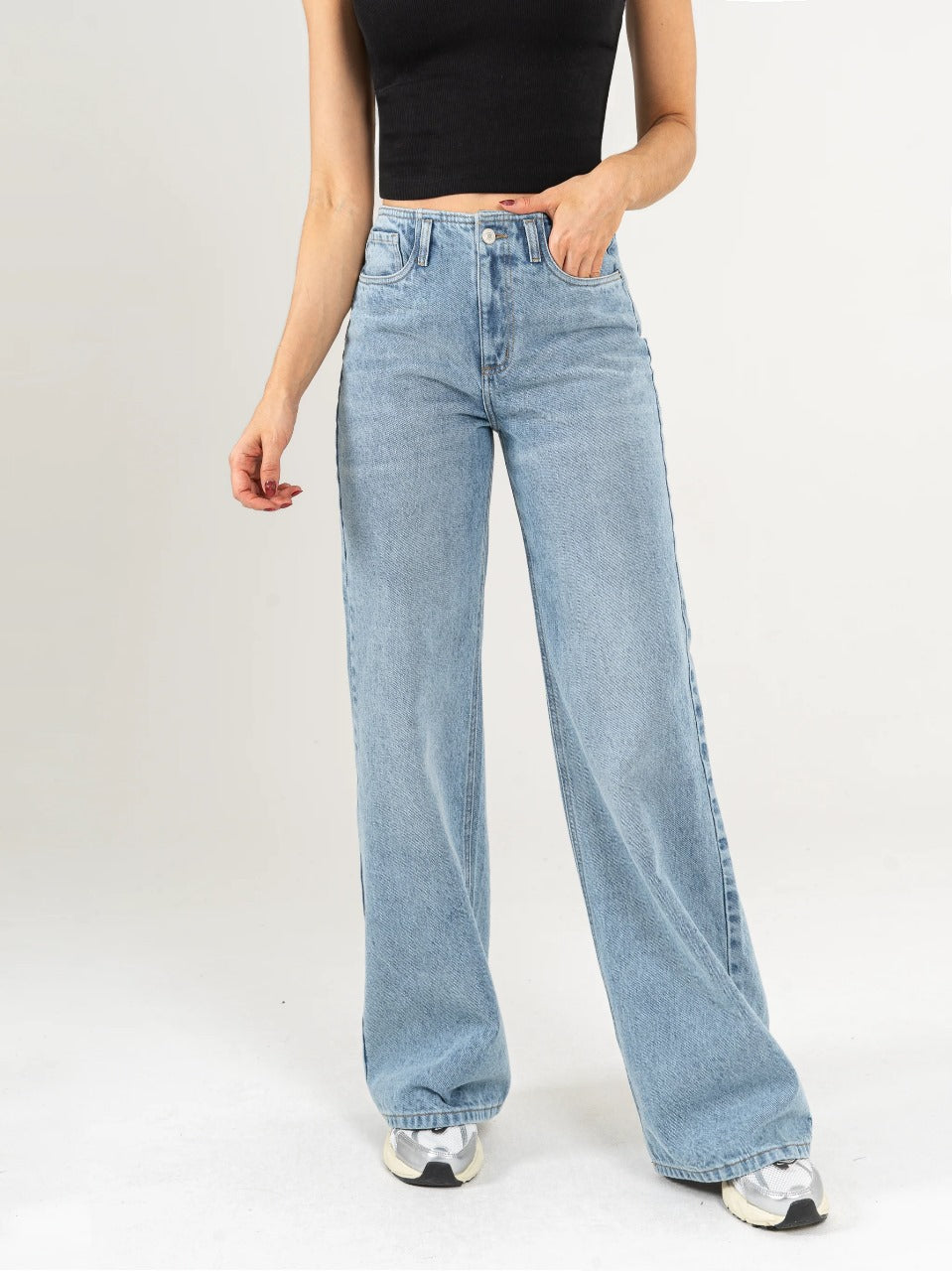 REF: DCN842  Jean Mom Flare Palazzo Pretina Con Detalle