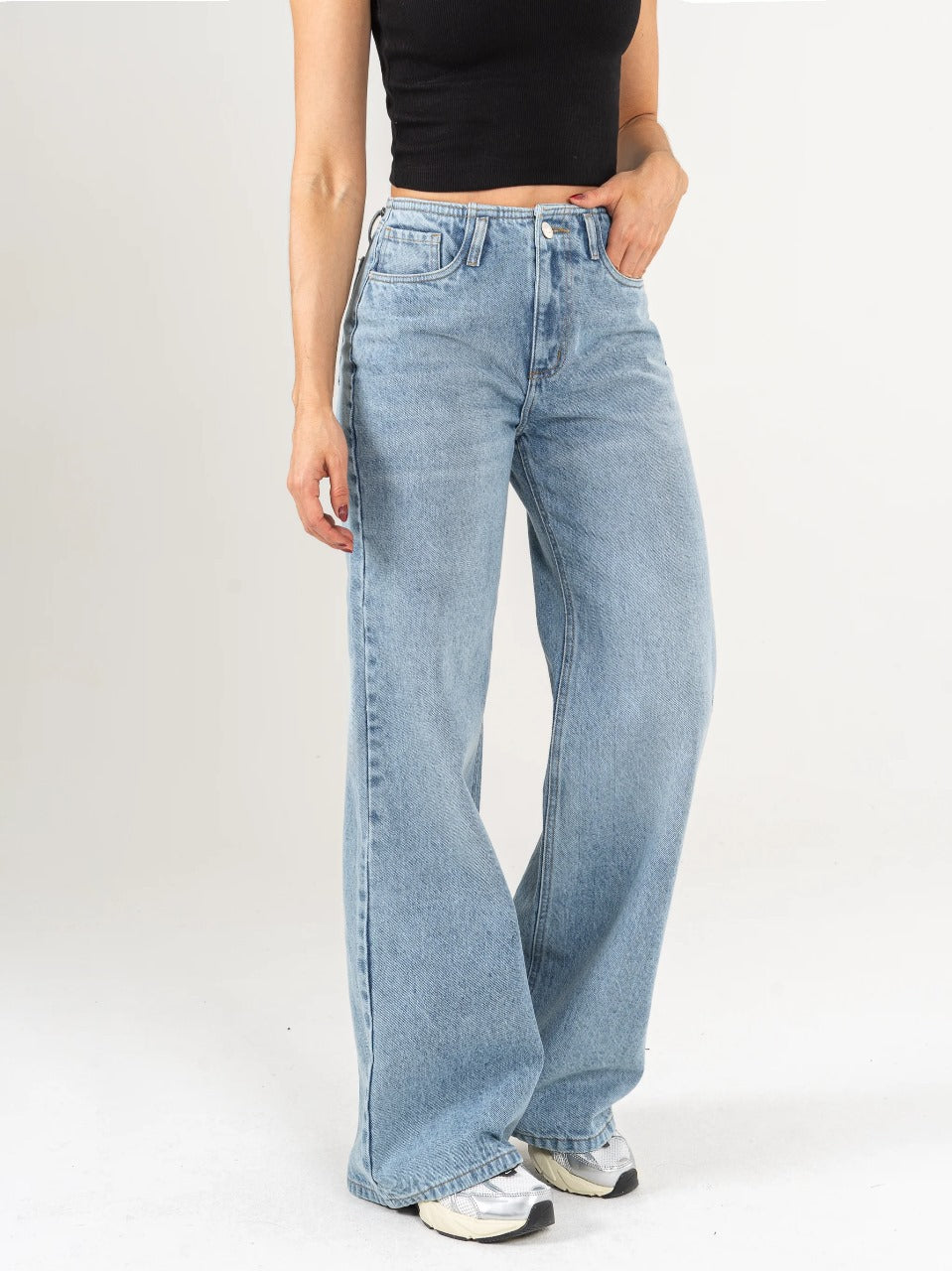 REF: DCN842  Jean Mom Flare Palazzo Pretina Con Detalle