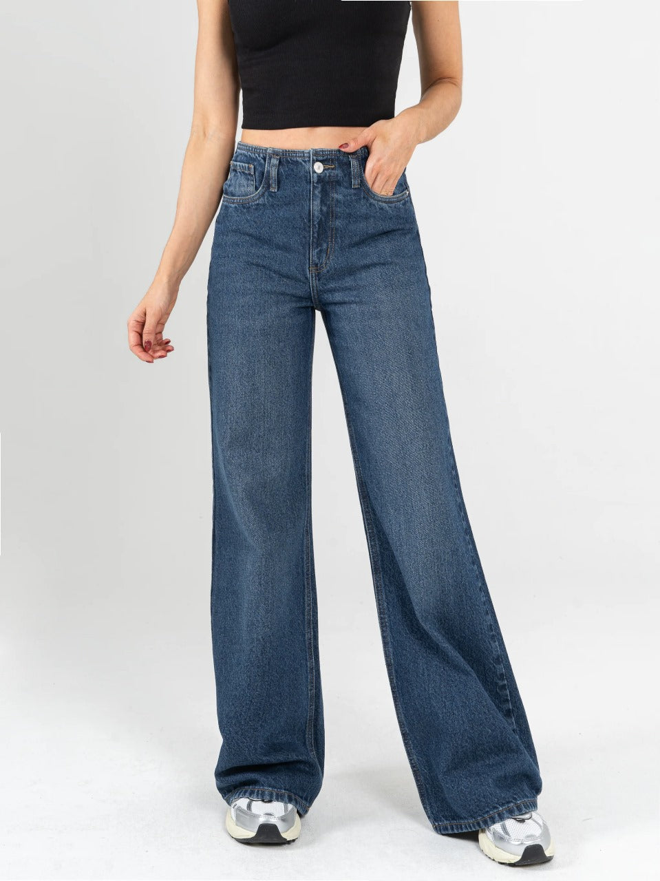 REF: DCN842  Jean Mom Flare Palazzo Pretina Con Detalle