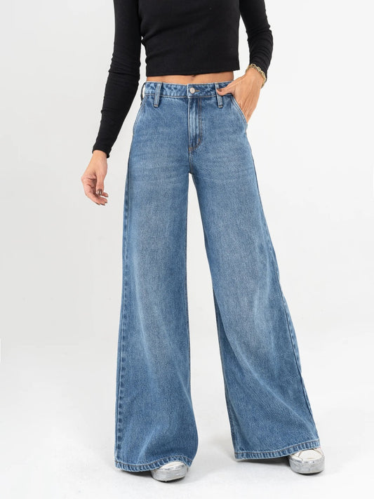 Ref: DCN866 Jean Mom flare, palazzo, rígido, tiro alto
