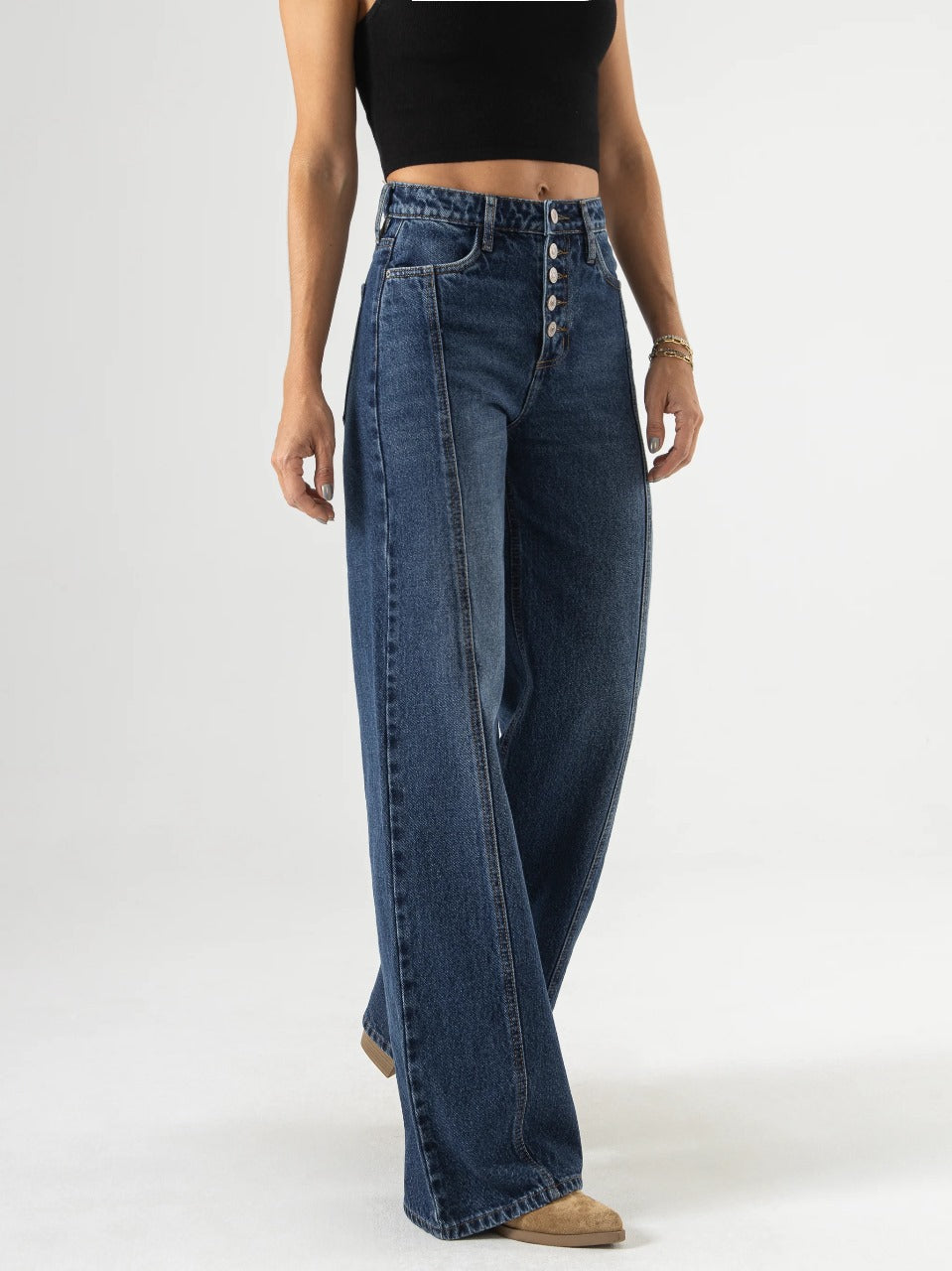 Ref: DCN836 Jean Mom flare, palazzo, rígido, tiro alto Piezas