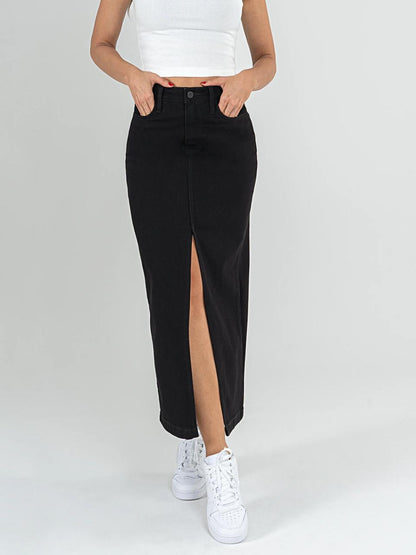 Falda Vaquera Falda Negra De Jeans Outfit Falda Midi Jean Falda