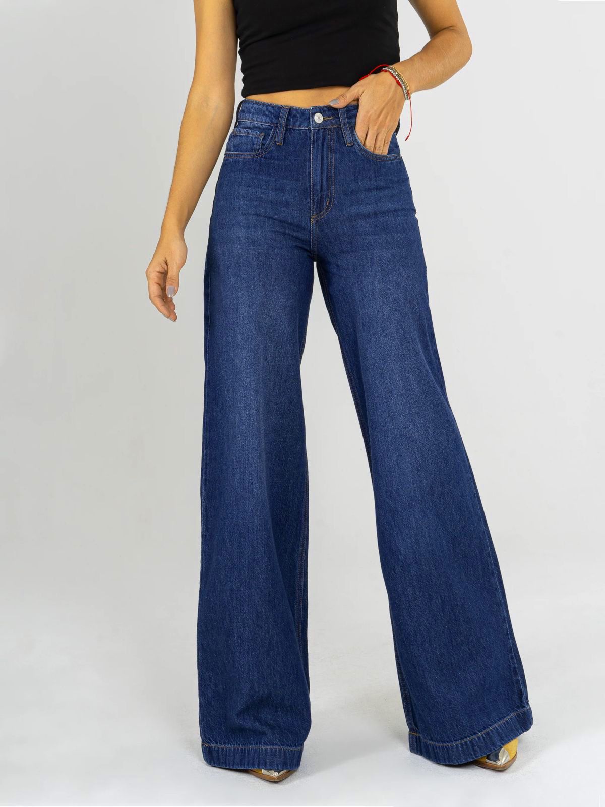 REF: DCN847 Y DCN862 Jean Mom Flare Palazzo, rígido, tiro alto