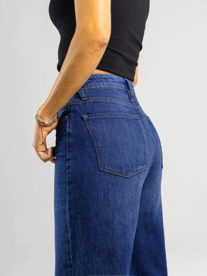 REF: DCN847 Y DCN862 Jean Mom Flare Palazzo, rígido, tiro alto