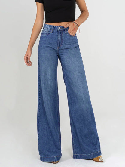 REF: DCN847 Y DCN862 Jean Mom Flare Palazzo, rígido, tiro alto