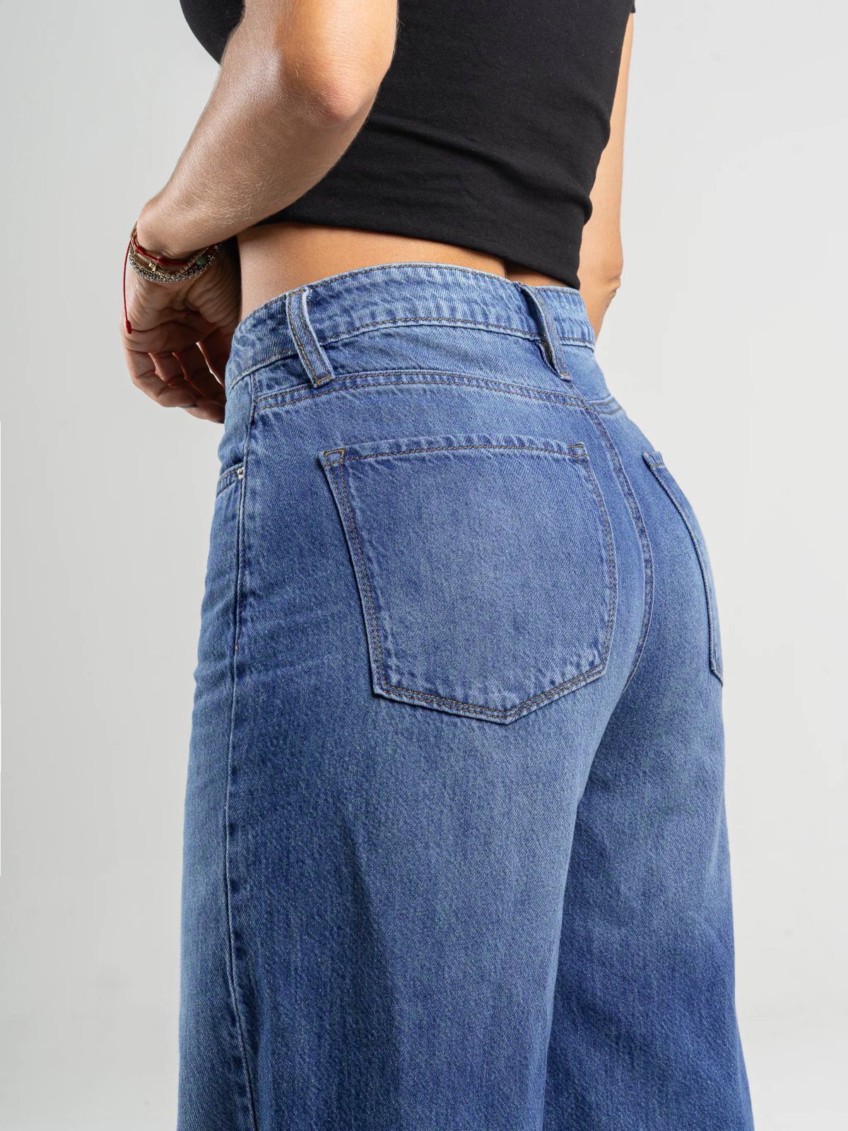REF: DCN847 Y DCN862 Jean Mom Flare Palazzo, rígido, tiro alto
